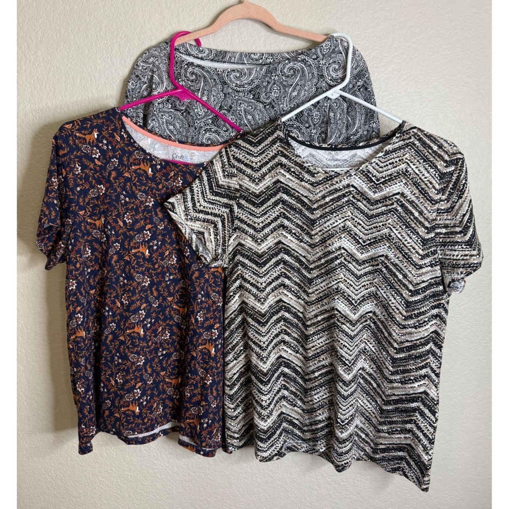 Croft‎ & Barrow Womens PXL Multicolor Top 3 Bundle Paisley Chevron Fox Preppy